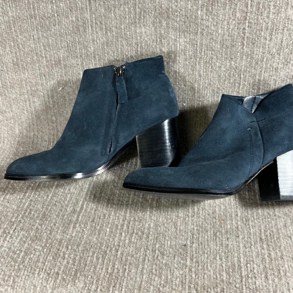 Marc FIsher Blue Suede Ankle Booties Zip Block Heel Fashion Shoes Womens 6.5M - Picture 3 of 11